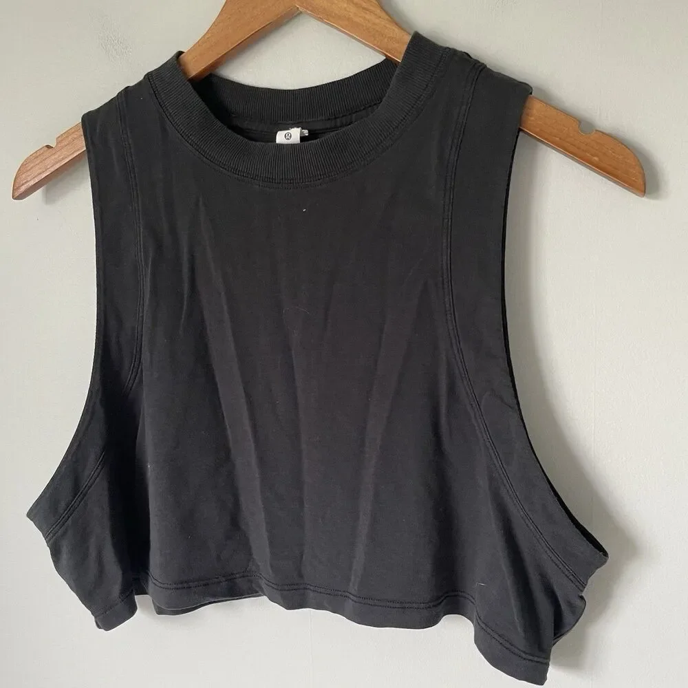 Lululemon All Yours Crop Tank Top Athletic Athleisure Black Women's Size 6